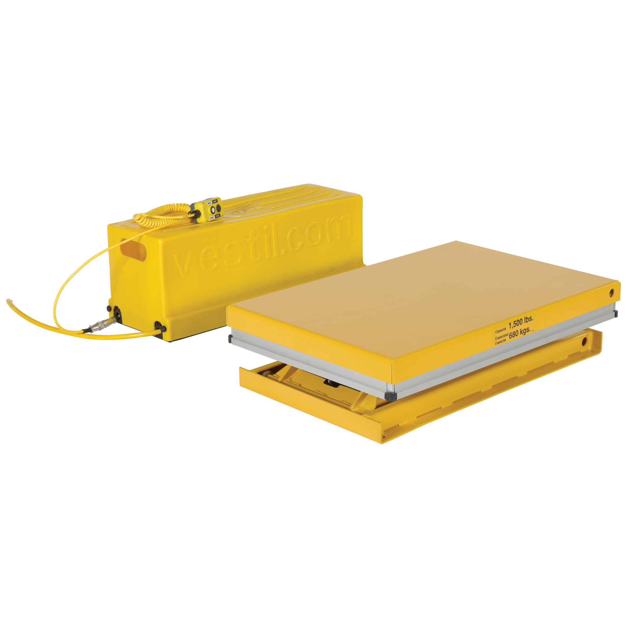 Vestil Steel Work Station Electric Hydraulic Scissor Table 24 In. x 36 In. 1500 Lb. Capacity Yellow